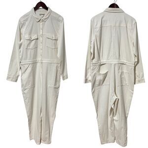 Outerknown Women’s Ivory Soft Corduroy Utility Jumpsuit Size XL Long Sleeve
